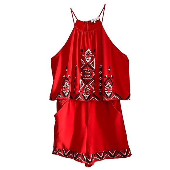 🌺PARKER Tribal Betsey Drape Romper w/ Pockets in Rampart Red Size Small🌺 - Picture 1 of 9